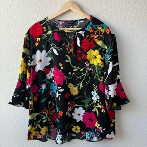 August Silk Floral Women's Top - Black, Red, Yellow, Green, Blue